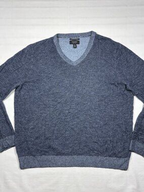 Nordstrom 100% Cashmere V-Neck Sweater Men's XL Blue Long Sleeve Knit Pullover